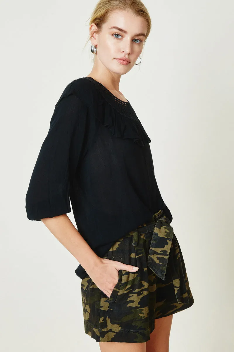 Womens Crochet Ruffle Puff Sleeve Top sold by Hayden product image thumbnail 3