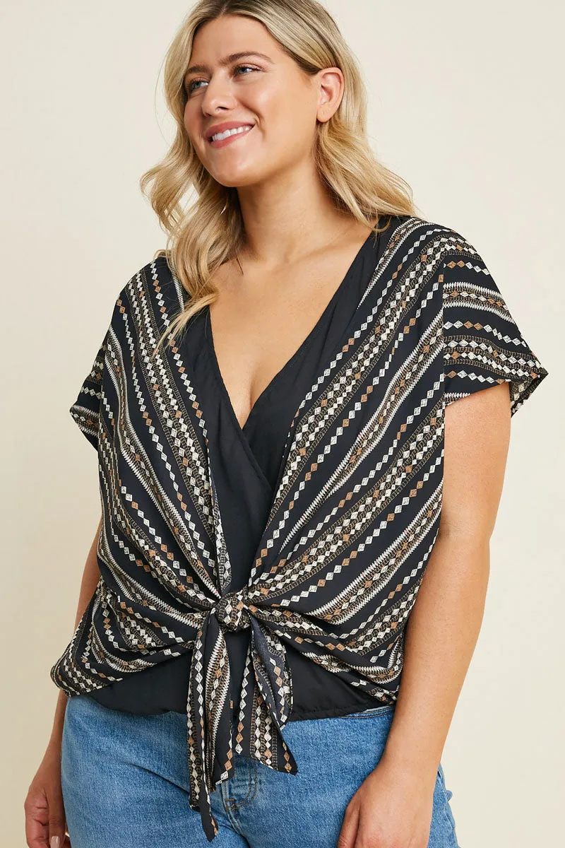 Womens Printed Tie-Front Surplice Top sold by Hayden product image thumbnail 2