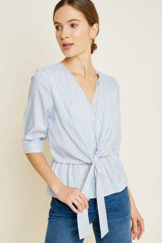 Womens Stripe Tie-Front Peplum Top sold by Hayden