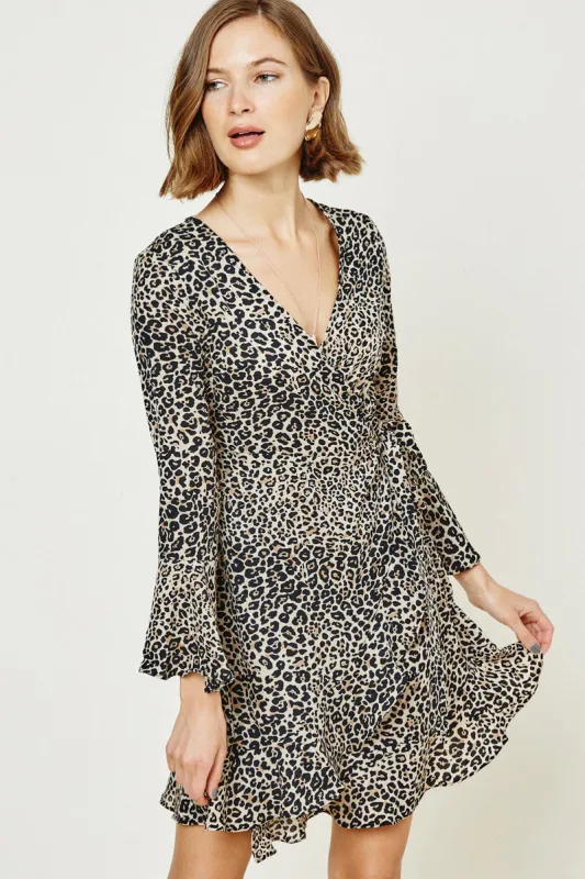 Womens Leopard Ruffle Wrap Dress sold by Hayden