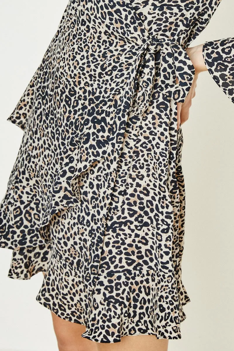 Womens Leopard Ruffle Wrap Dress sold by Hayden product image thumbnail 5