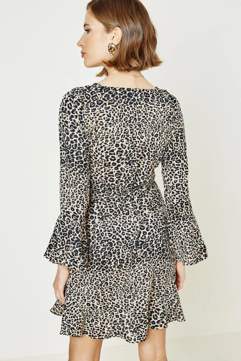 Womens Leopard Ruffle Wrap Dress sold by Hayden product image thumbnail 2