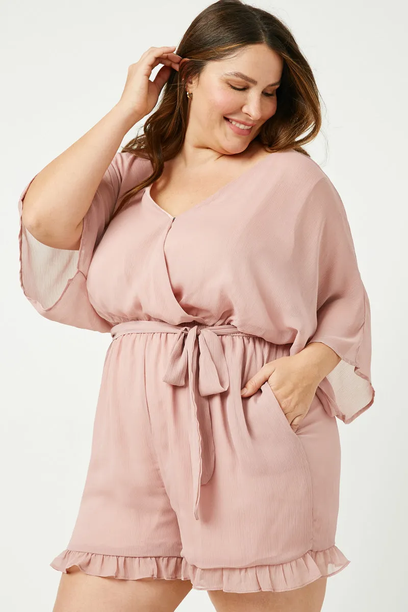 Womens Kimono Sleeve Belted Ruffled Romper sold by Hayden product image thumbnail 2