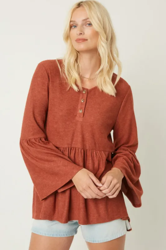 Womens Bell Sleeve Buttoned Top sold by Hayden