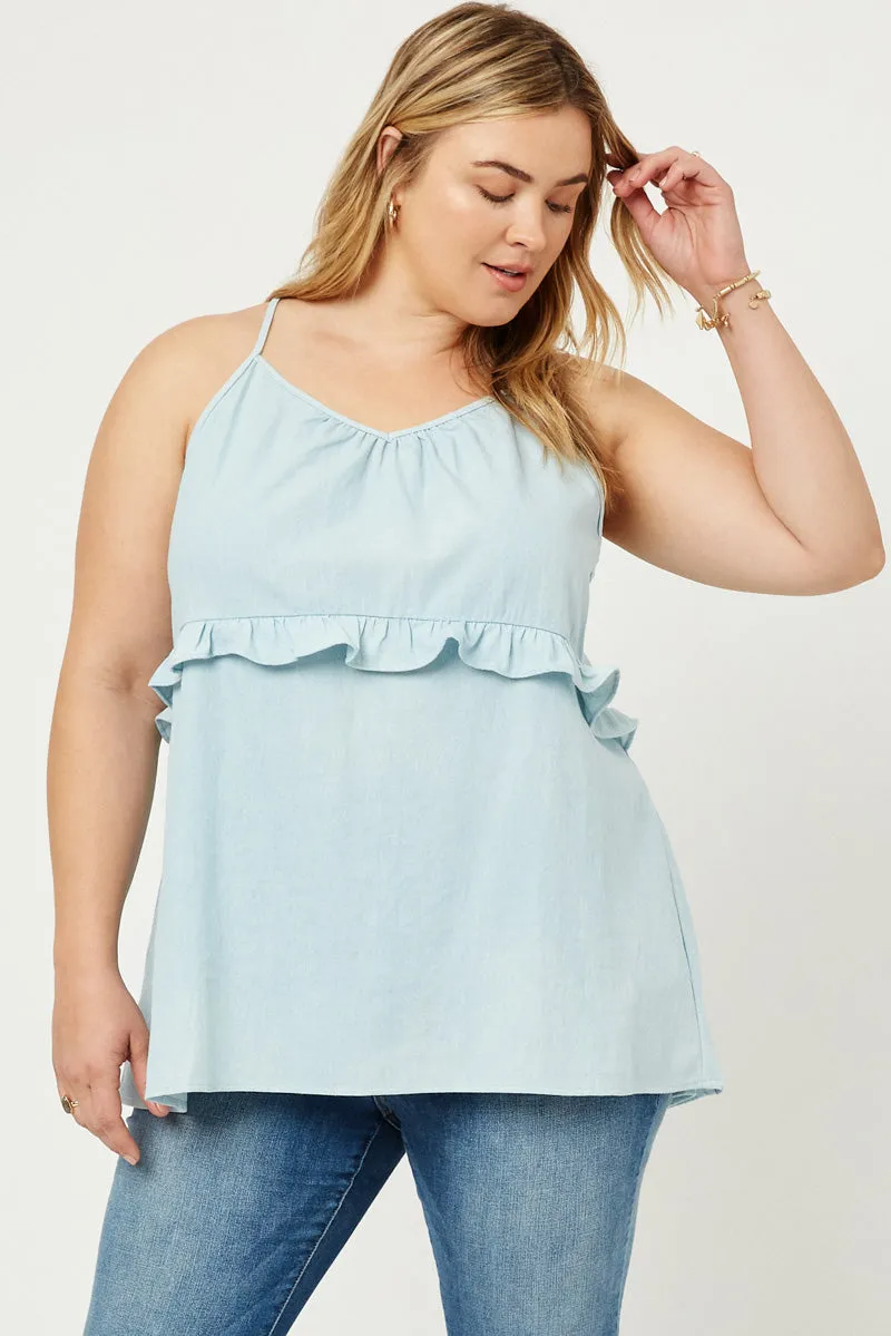 Womens Chambray Ruffle Tank sold by Hayden product image thumbnail 2