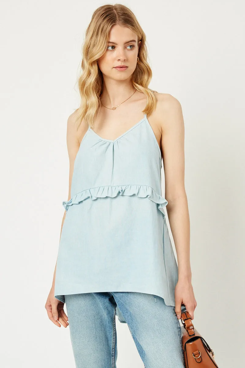 Womens Chambray Ruffle Tank sold by Hayden product image thumbnail 3