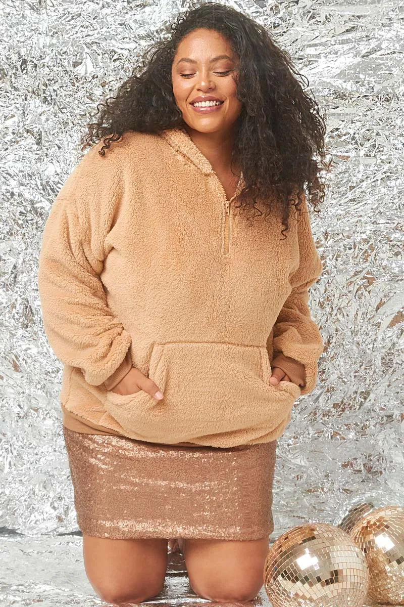 Womens Soft Fleece Kangaroo Pocket Half Zip Hoodie sold by Hayden product image thumbnail 2