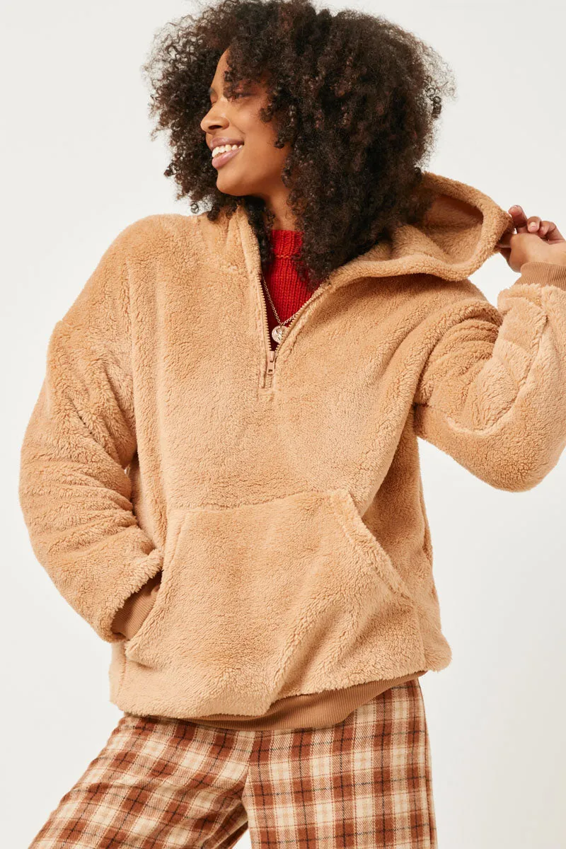 Womens Soft Fleece Kangaroo Pocket Half Zip Hoodie sold by Hayden product image thumbnail 4