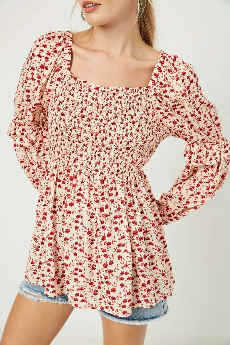 Womens Floral Square Neck Ruffle Sleeve Smocked Top sold by Hayden product image thumbnail 2