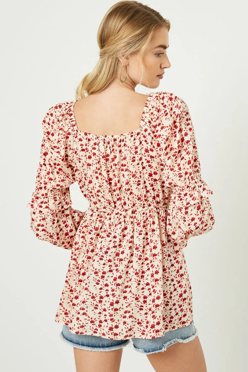 Womens Floral Square Neck Ruffle Sleeve Smocked Top sold by Hayden product image thumbnail 3