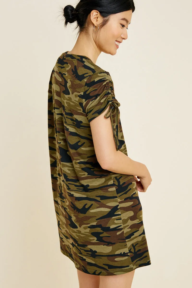 Womens Ruched Sleeve Camo T-Shirt Dress sold by Hayden product image thumbnail 2