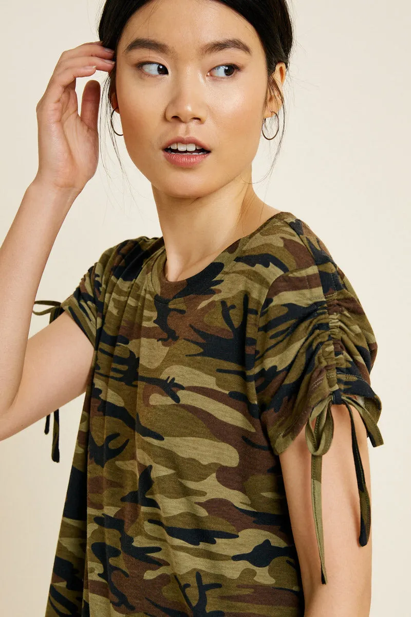 Womens Ruched Sleeve Camo T-Shirt Dress sold by Hayden product image thumbnail 4