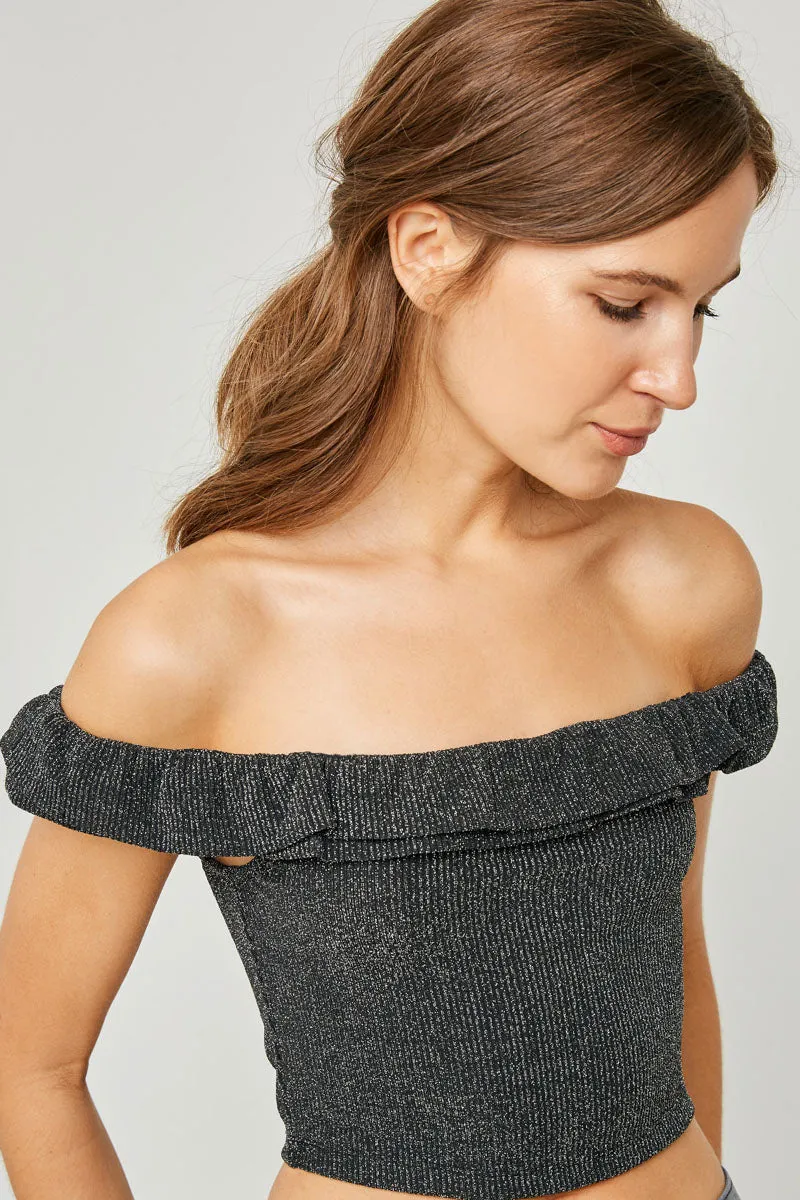Womens Ruffle Off-Shoulder Sparkle Crop Top sold by Hayden product image thumbnail 4
