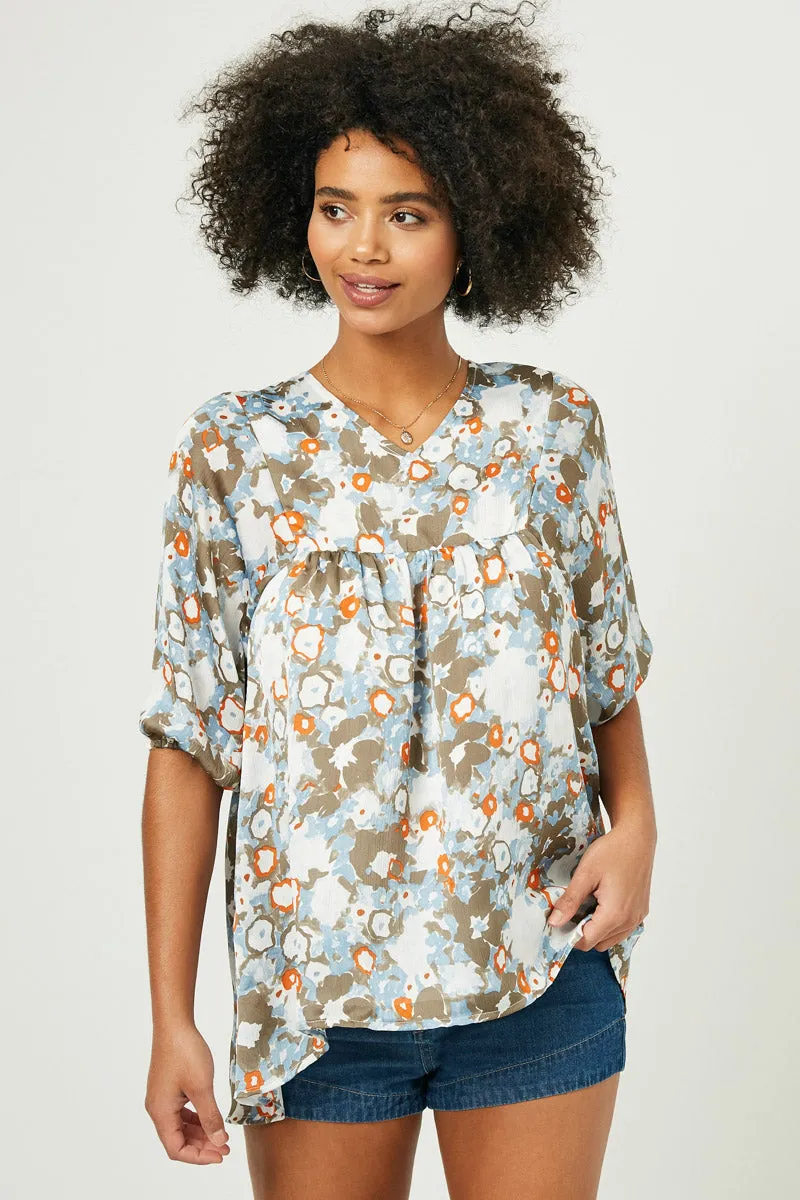 Womens V Neck Floral Ballon Sleeve Tunic sold by Hayden