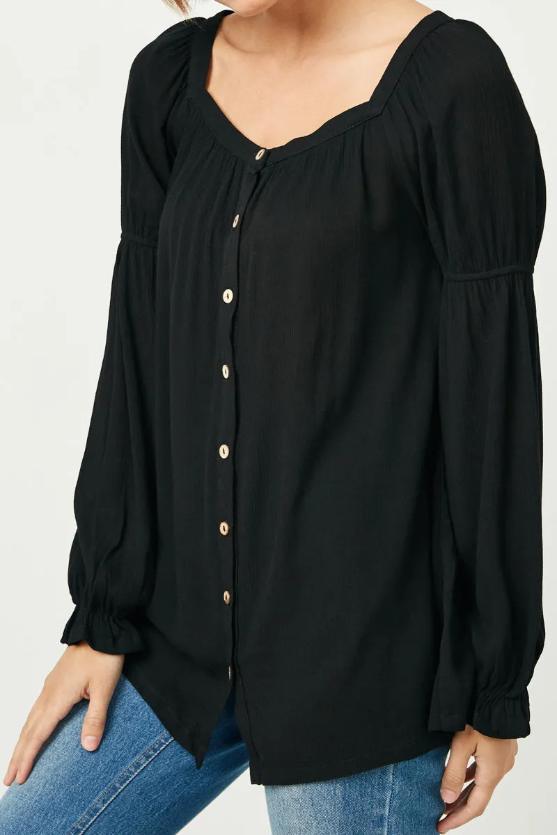 Womens Button Up Cinched Sleeve Shirt sold by Hayden product image thumbnail 2