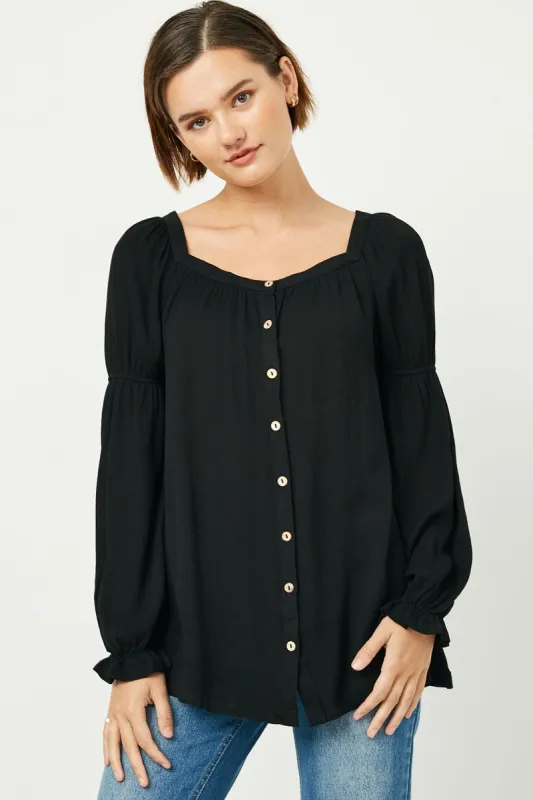 Womens Button Up Cinched Sleeve Shirt sold by Hayden