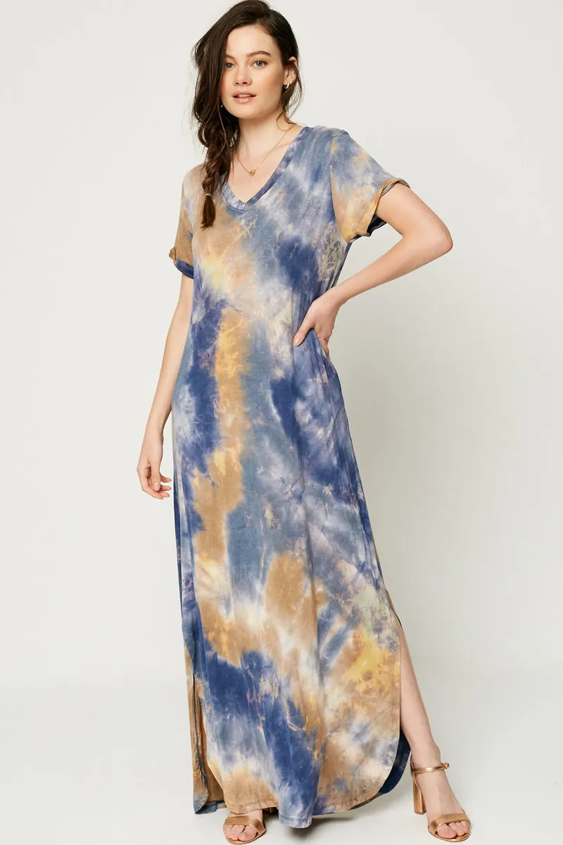 Womens Tie Dye V neck Knit Maxi Dress sold by Hayden