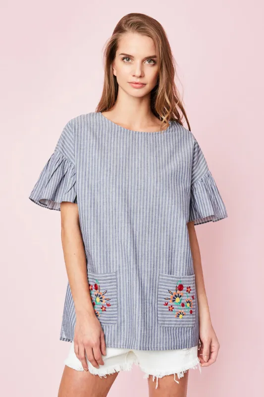 Womens Embroidered Ruffle Sleeve Tunic sold by Hayden