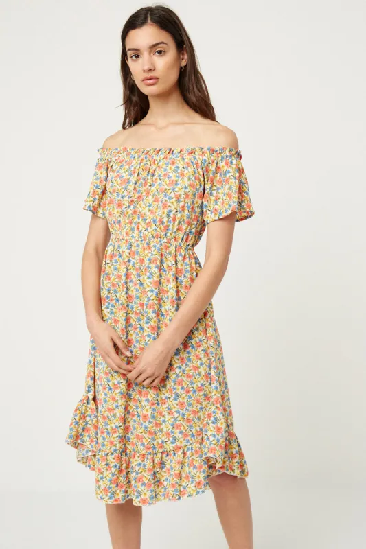 Womens Off-Shoulder Floral Midi Dress sold by Hayden