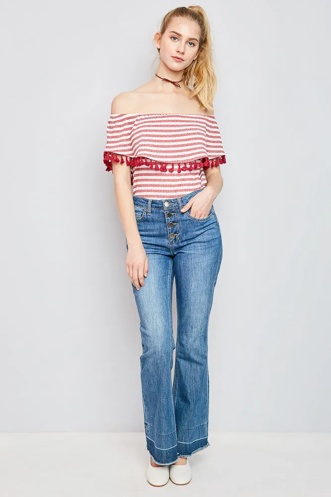 Womens Tassel Trimmed Stripe Off The Shoulder Top sold by Hayden product image thumbnail 4