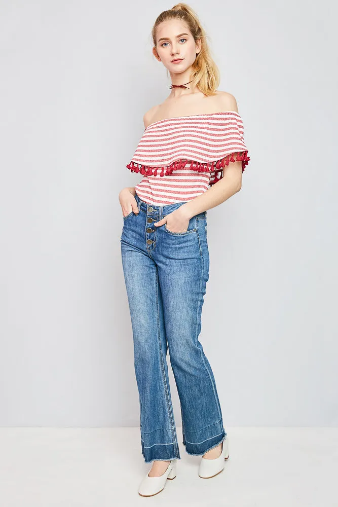 Womens Tassel Trimmed Stripe Off The Shoulder Top sold by Hayden product image thumbnail 5