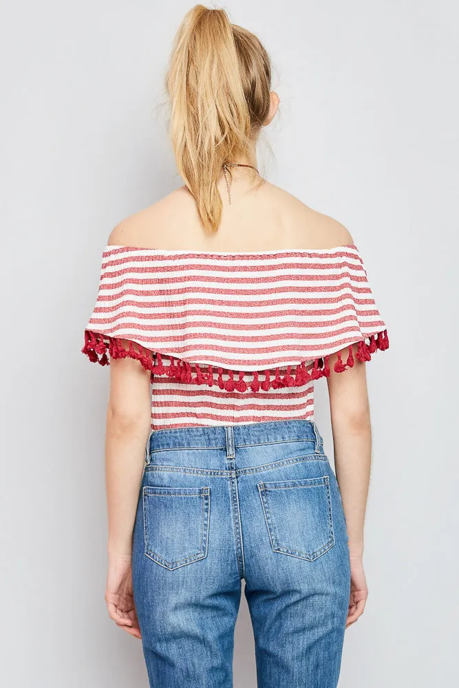 Womens Tassel Trimmed Stripe Off The Shoulder Top sold by Hayden product image thumbnail 2