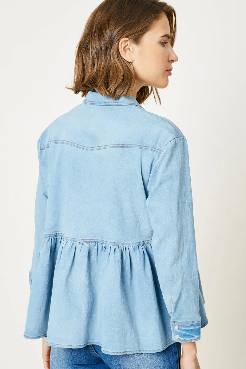 Womens Denim Button Down Peplum Shirt sold by Hayden product image thumbnail 2