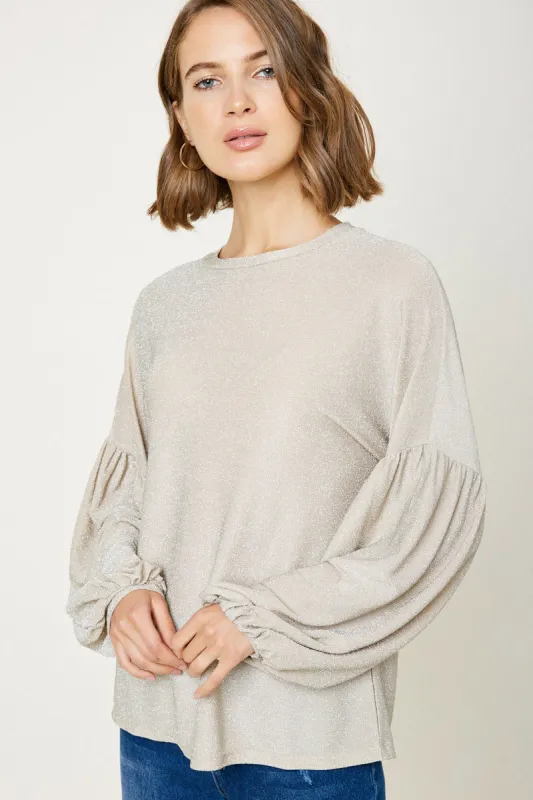 Womens Sparkly Puff Sleeve Top sold by Hayden