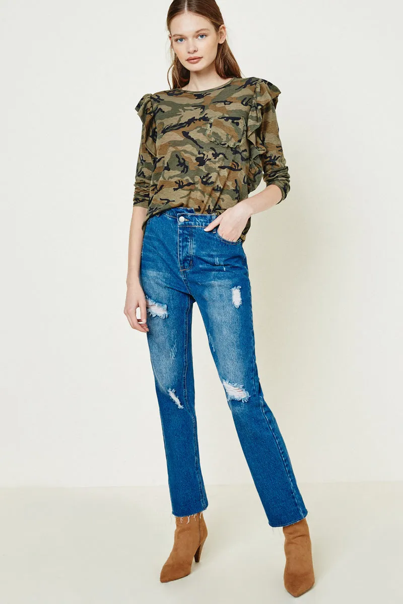 Womens Camo Ruffle Long Sleeve Top sold by Hayden product image thumbnail 3