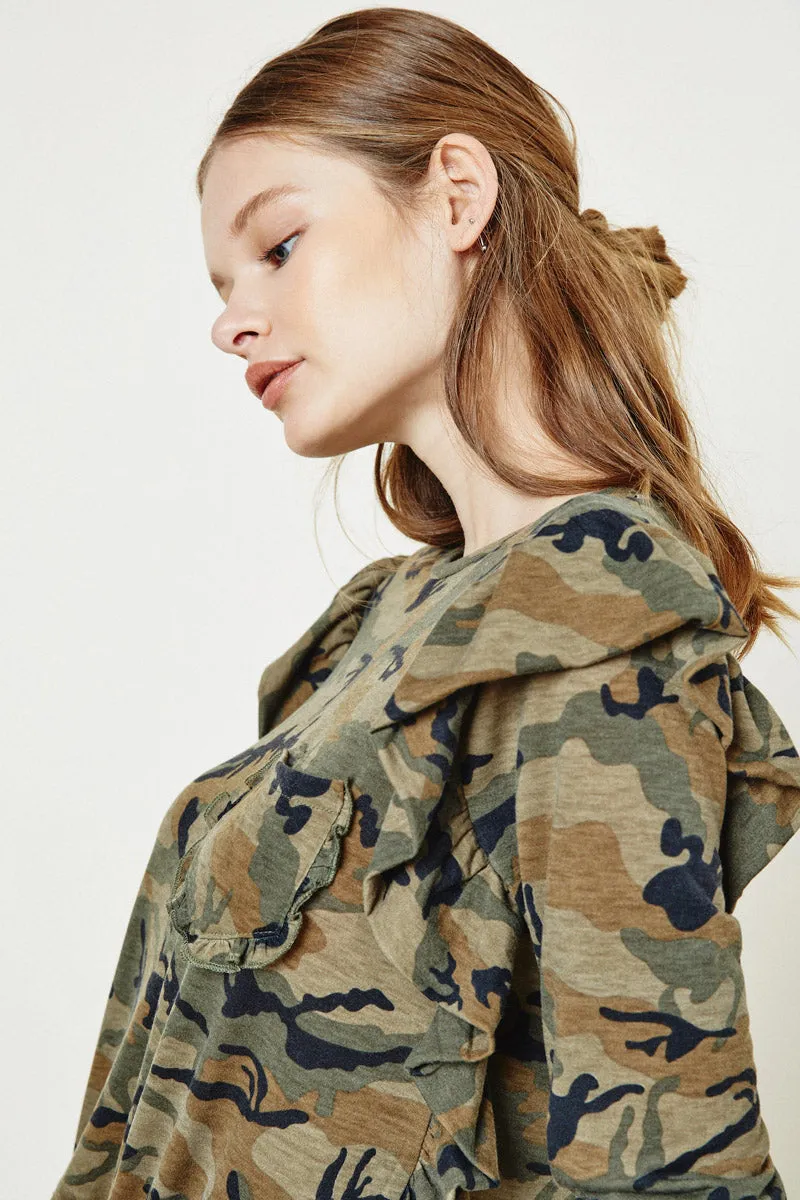 Womens Camo Ruffle Long Sleeve Top sold by Hayden product image thumbnail 4