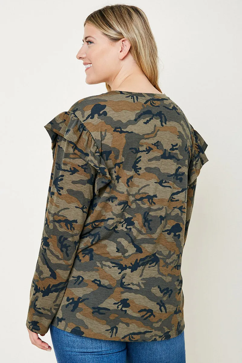 Womens Camo Ruffle Long Sleeve Top sold by Hayden product image thumbnail 5