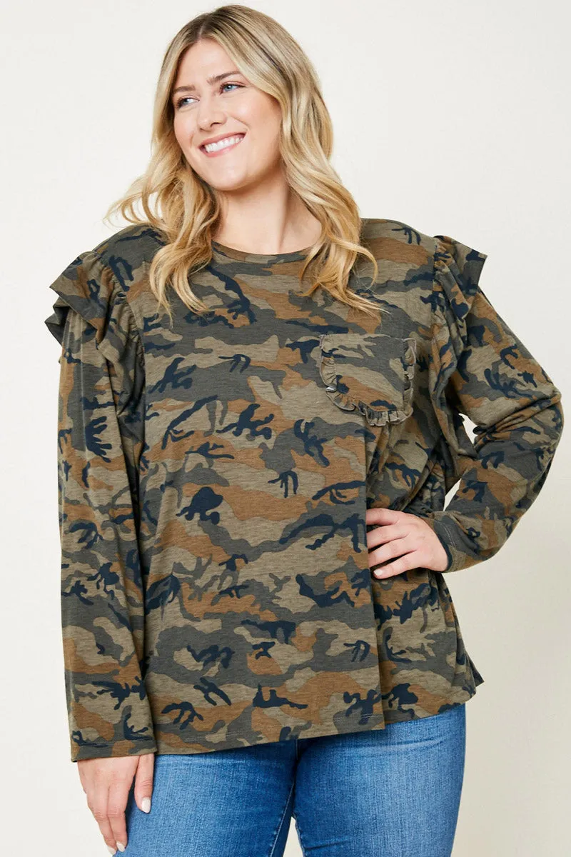 Womens Camo Ruffle Long Sleeve Top sold by Hayden product image thumbnail 2