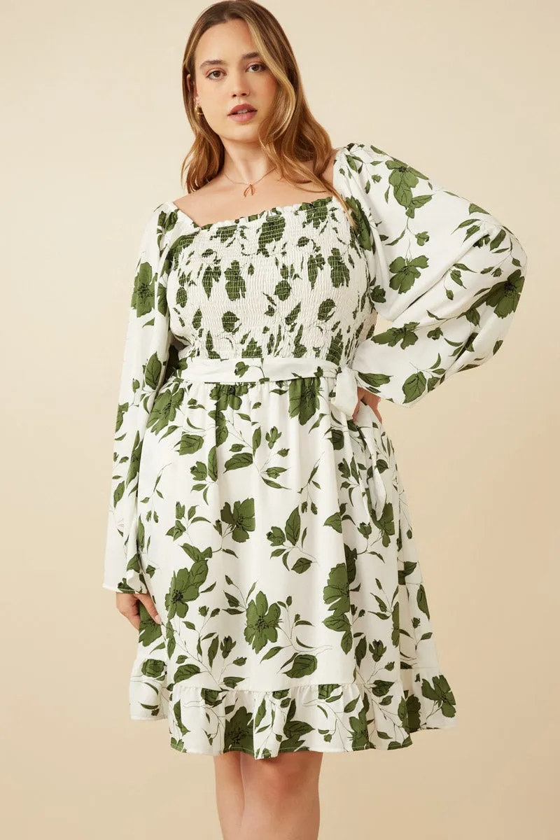 Womens Monochrome Floral Print Smocked Detail Belted Dress sold by Hayden product image thumbnail 2