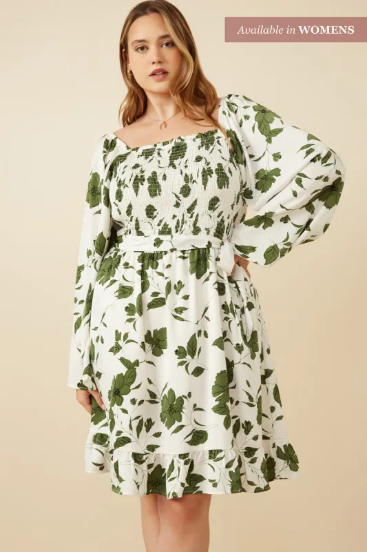 Womens Monochrome Floral Print Smocked Detail Belted Dress sold by Hayden