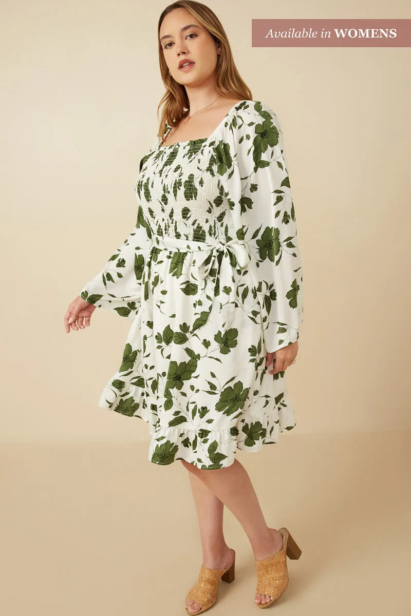 Womens Monochrome Floral Print Smocked Detail Belted Dress sold by Hayden product image thumbnail 5