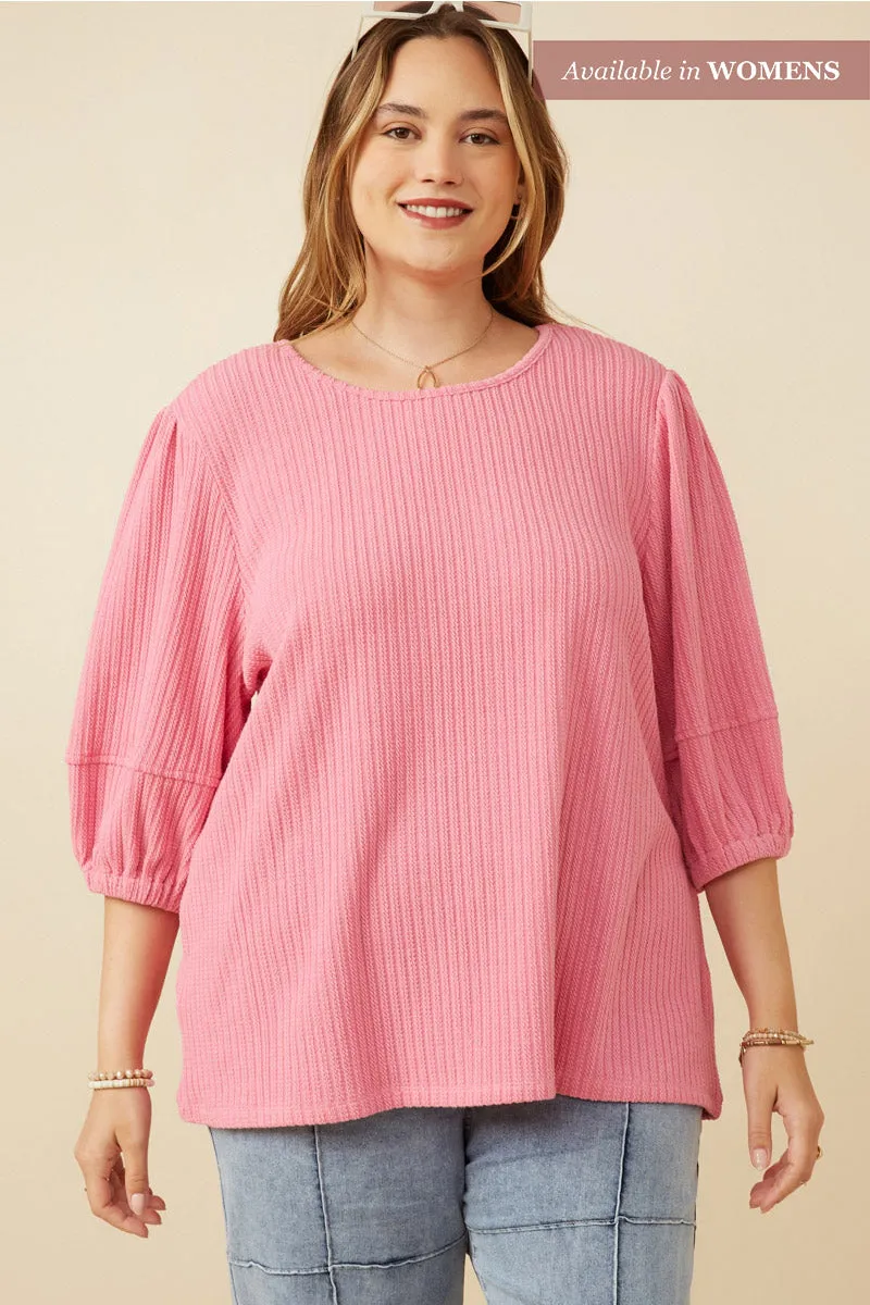 Womens Cable Knit Textured Puff Sleeve Knit Top sold by Hayden