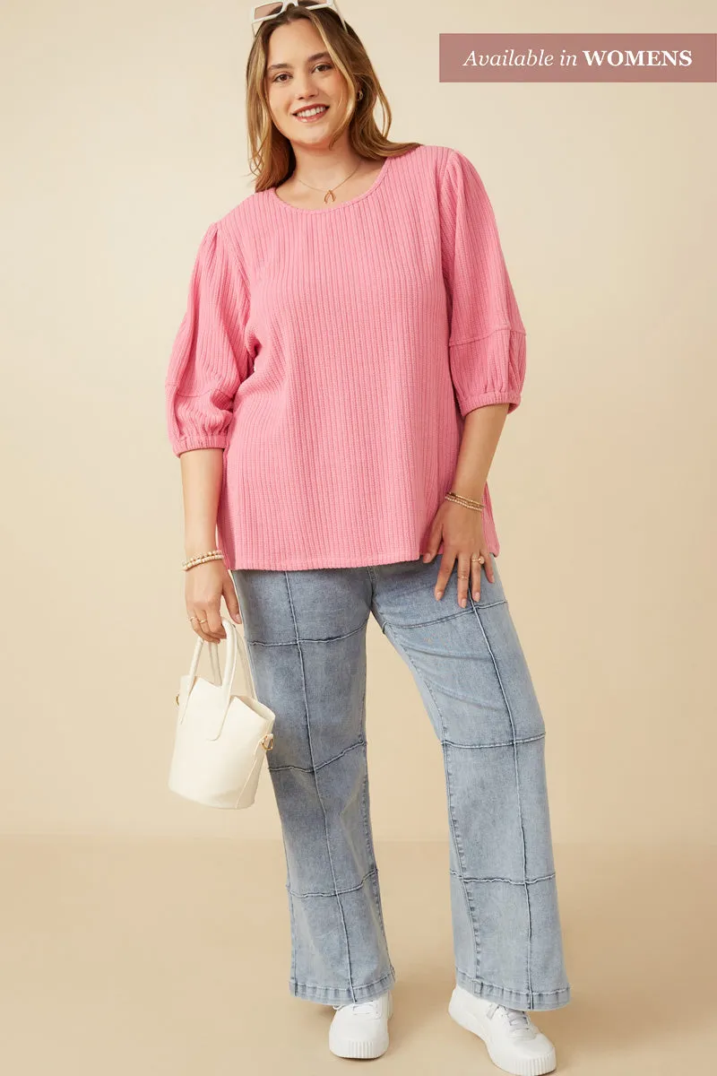 Womens Cable Knit Textured Puff Sleeve Knit Top sold by Hayden product image thumbnail 3