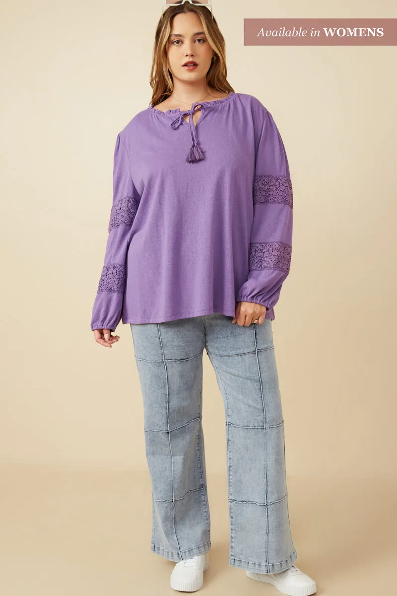 Womens Textured Tie Neck Lace Trimmed Knit Top sold by Hayden product image thumbnail 3