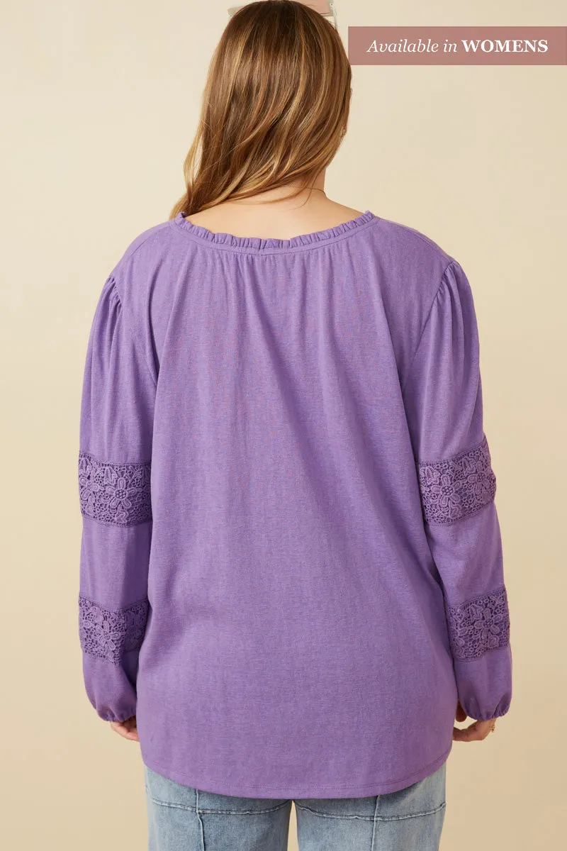 Womens Textured Tie Neck Lace Trimmed Knit Top sold by Hayden product image thumbnail 5