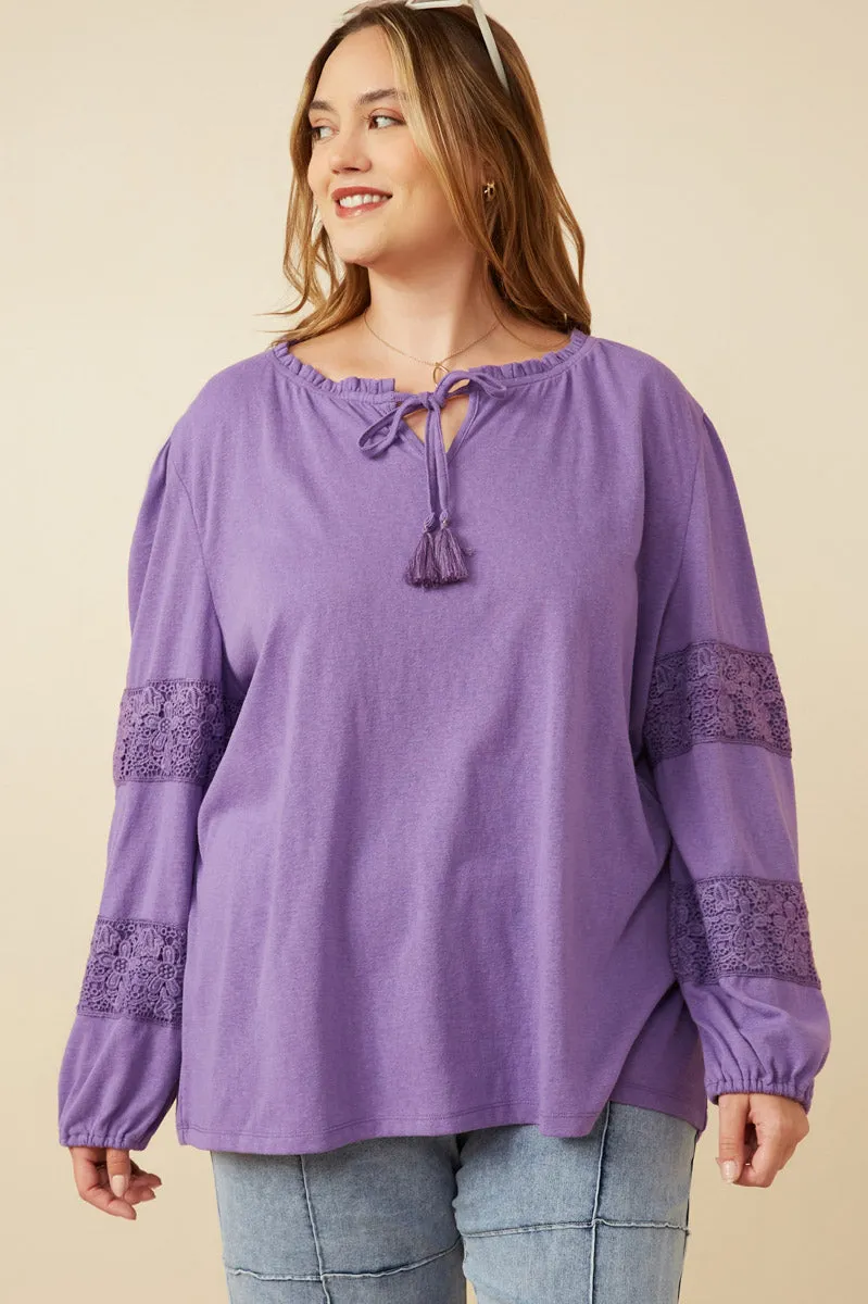 Womens Textured Tie Neck Lace Trimmed Knit Top sold by Hayden product image thumbnail 2