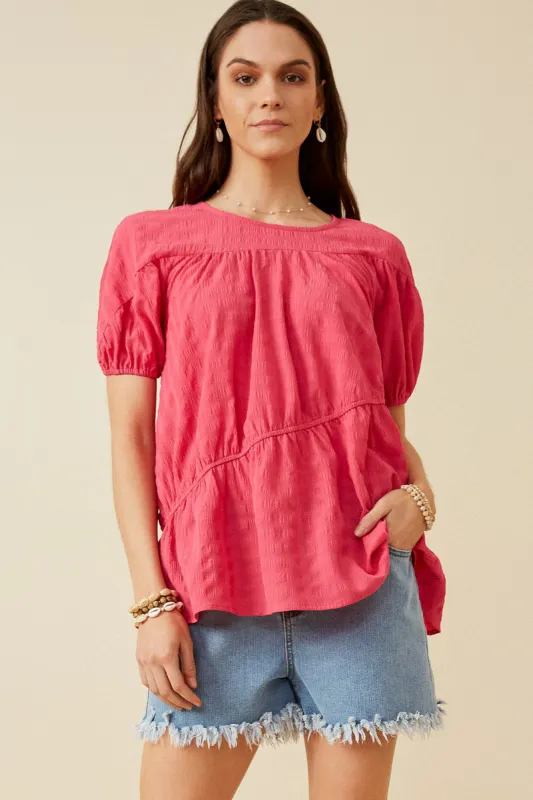 Womens Puff Sleeve Asymmetric Paneled Top sold by Hayden
