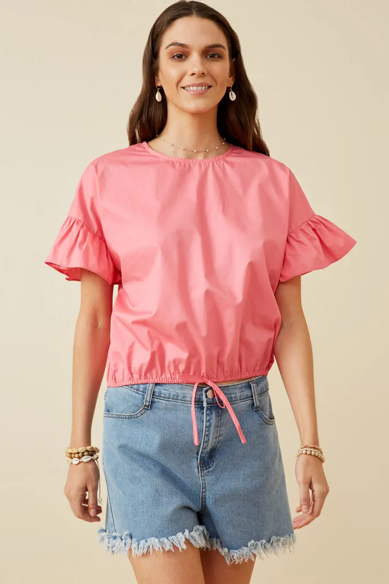Womens Flutter Sleeve Cinched Waist Poplin Top sold by Hayden product image thumbnail 3
