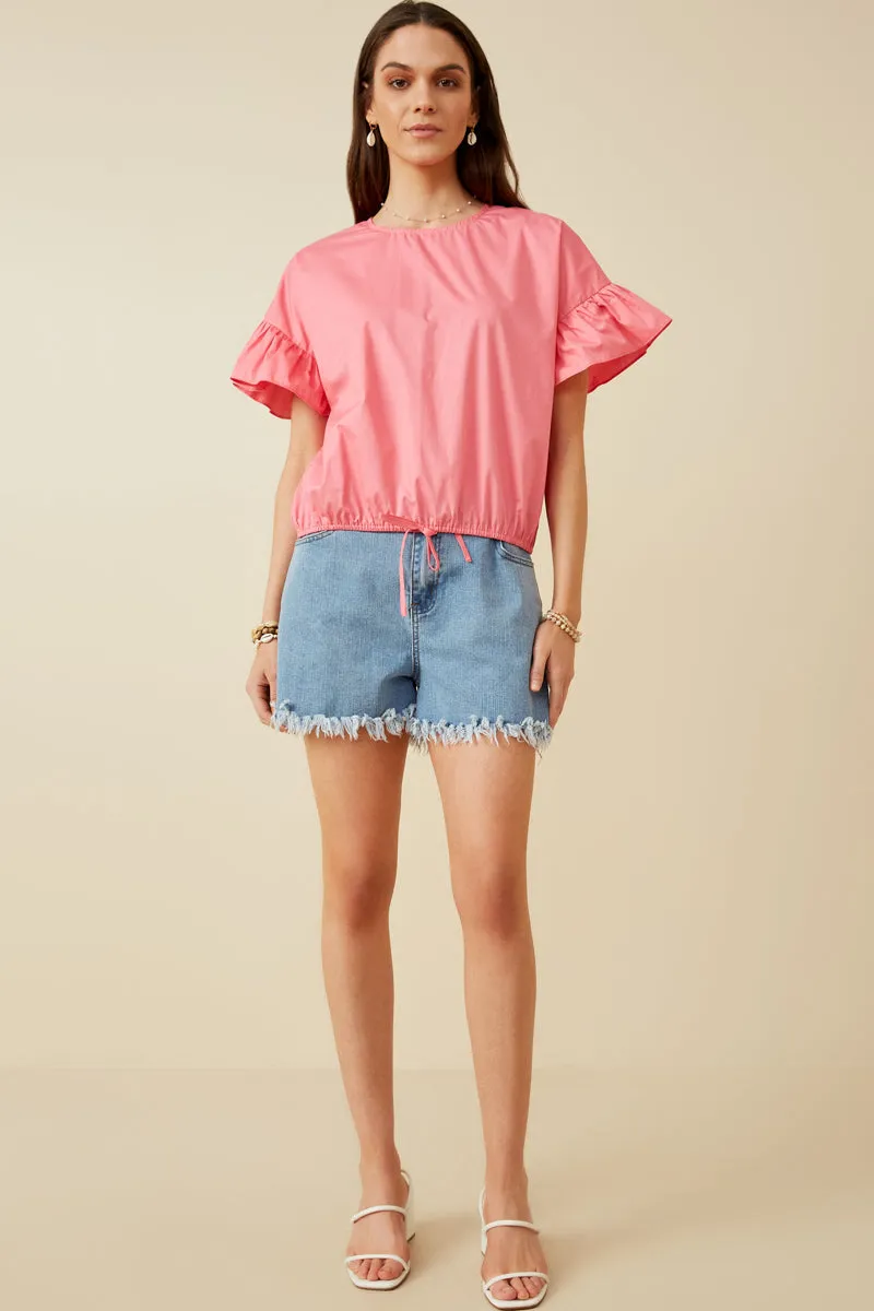 Womens Flutter Sleeve Cinched Waist Poplin Top sold by Hayden product image thumbnail 2