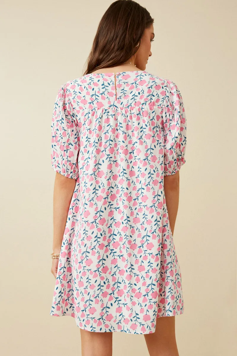 Womens Tulip Print Pleated Puff Sleeve Dress sold by Hayden product image thumbnail 4