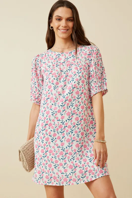 Womens Tulip Print Pleated Puff Sleeve Dress sold by Hayden
