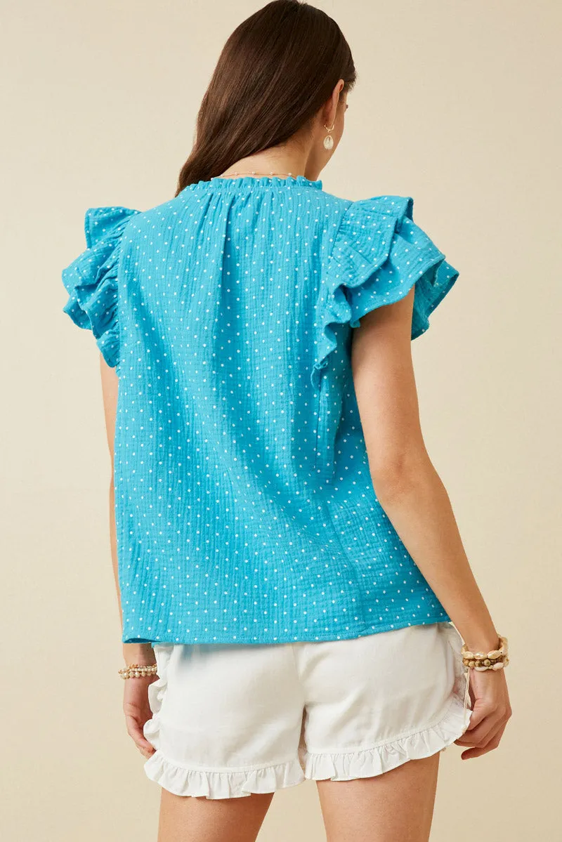 Womens Textured Polka Dot Gauze Tie Front Ruffled Tank sold by Hayden product image thumbnail 4