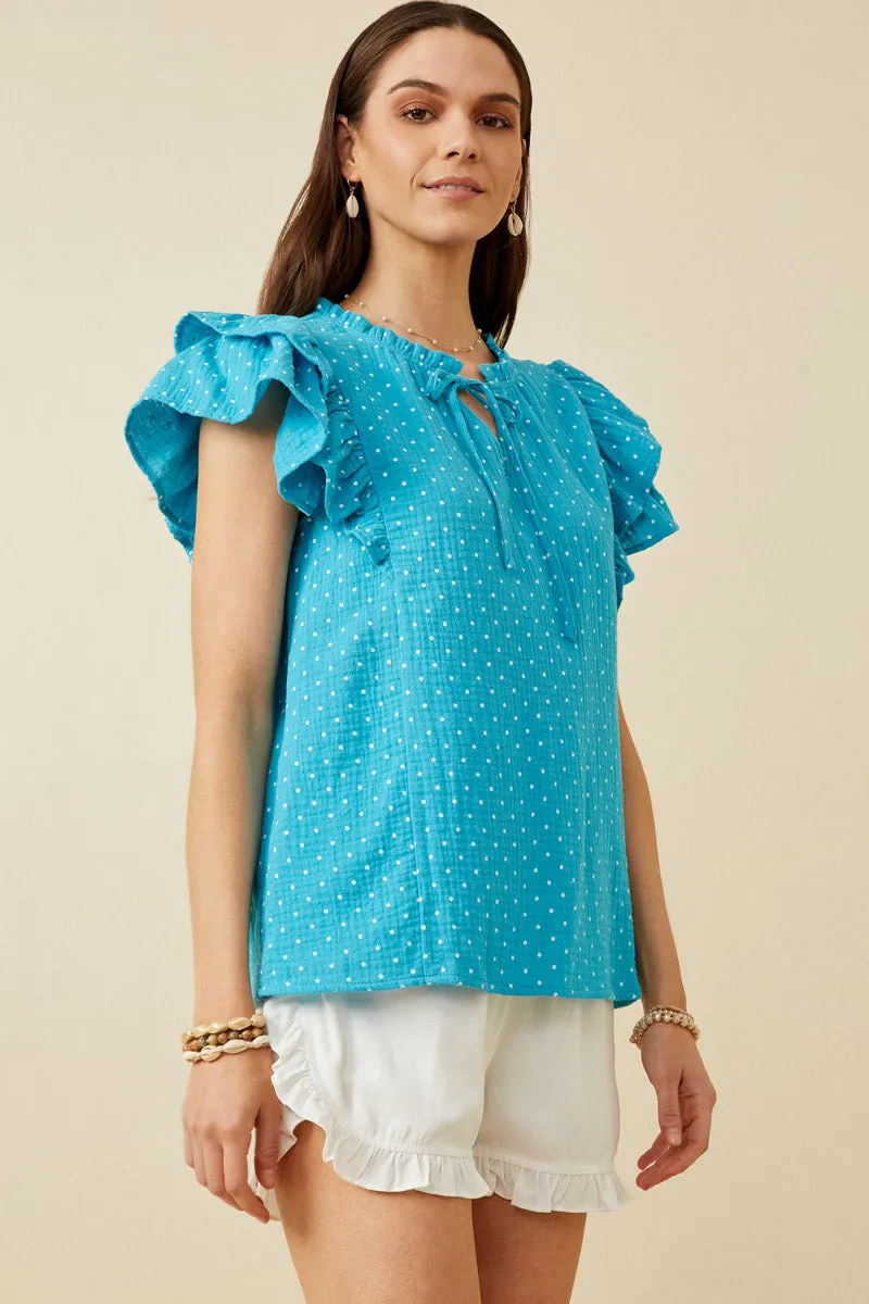 Womens Textured Polka Dot Gauze Tie Front Ruffled Tank sold by Hayden product image thumbnail 3