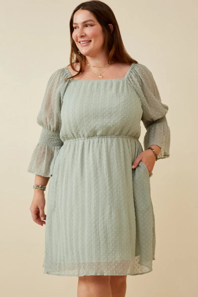 Womens Swiss Dot Smocked Sleeve Square Neck Dress sold by Hayden product image thumbnail 2