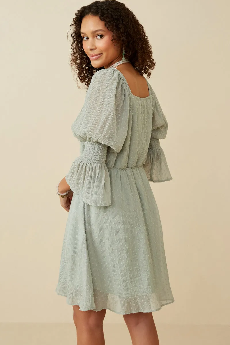 Womens Swiss Dot Smocked Sleeve Square Neck Dress sold by Hayden product image thumbnail 4