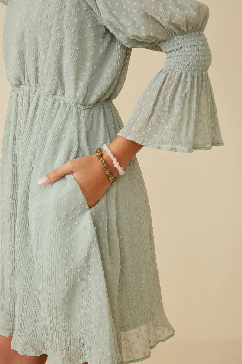 Womens Swiss Dot Smocked Sleeve Square Neck Dress sold by Hayden product image thumbnail 3